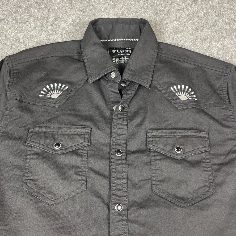 OUTLANDER Craft + Flow Western Shirt Men Small Black Pearl Snap Embroidered Yoke